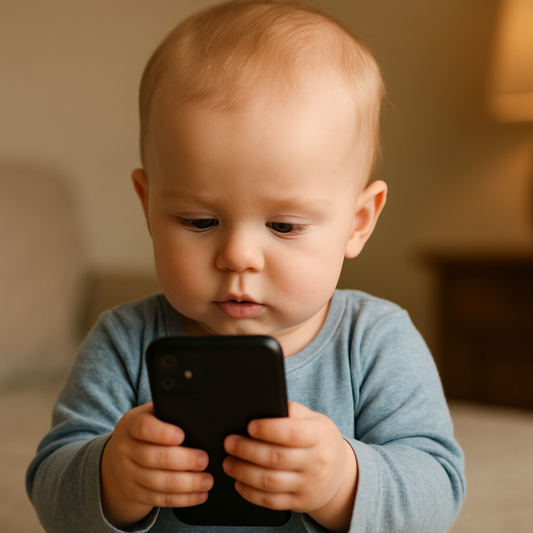 Baby met smartphone - EMF straling bescherming voor kinderen