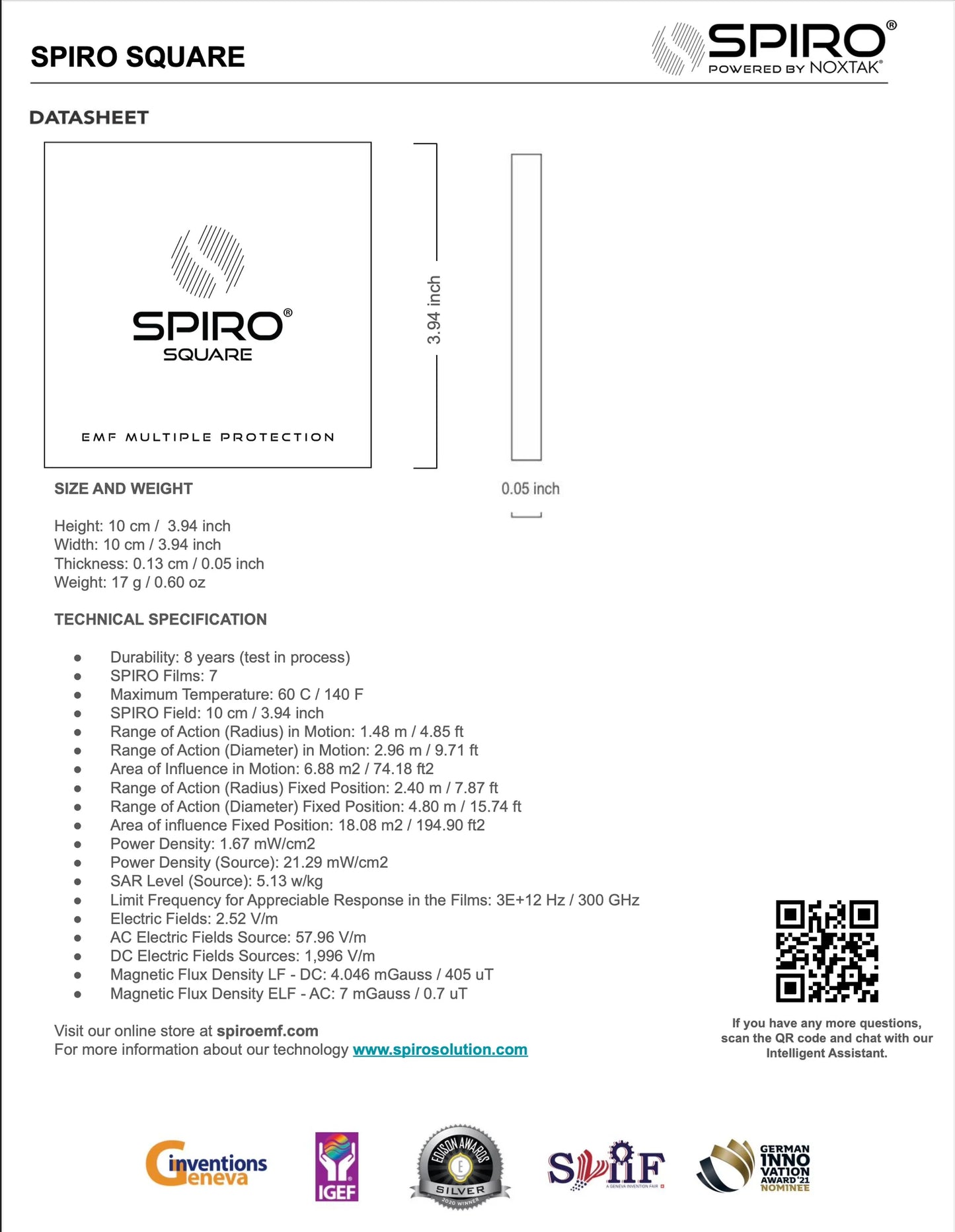 SPIRO® SQUARE - Filtre pour le rayonnement électromagnétique des tablettes et des assistants intelligents